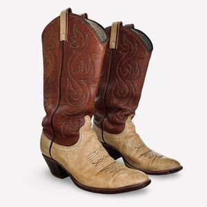 Vintage Dan Post Rhino Cowgirl Boots Chestnut Brown & Beige 7.5 Wide